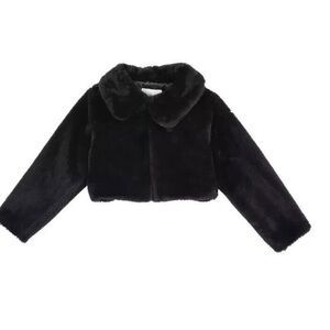 Rare Editions Collared Faux Fur Jacket Toddler Girls Black Solid Long Sleeve 6X
